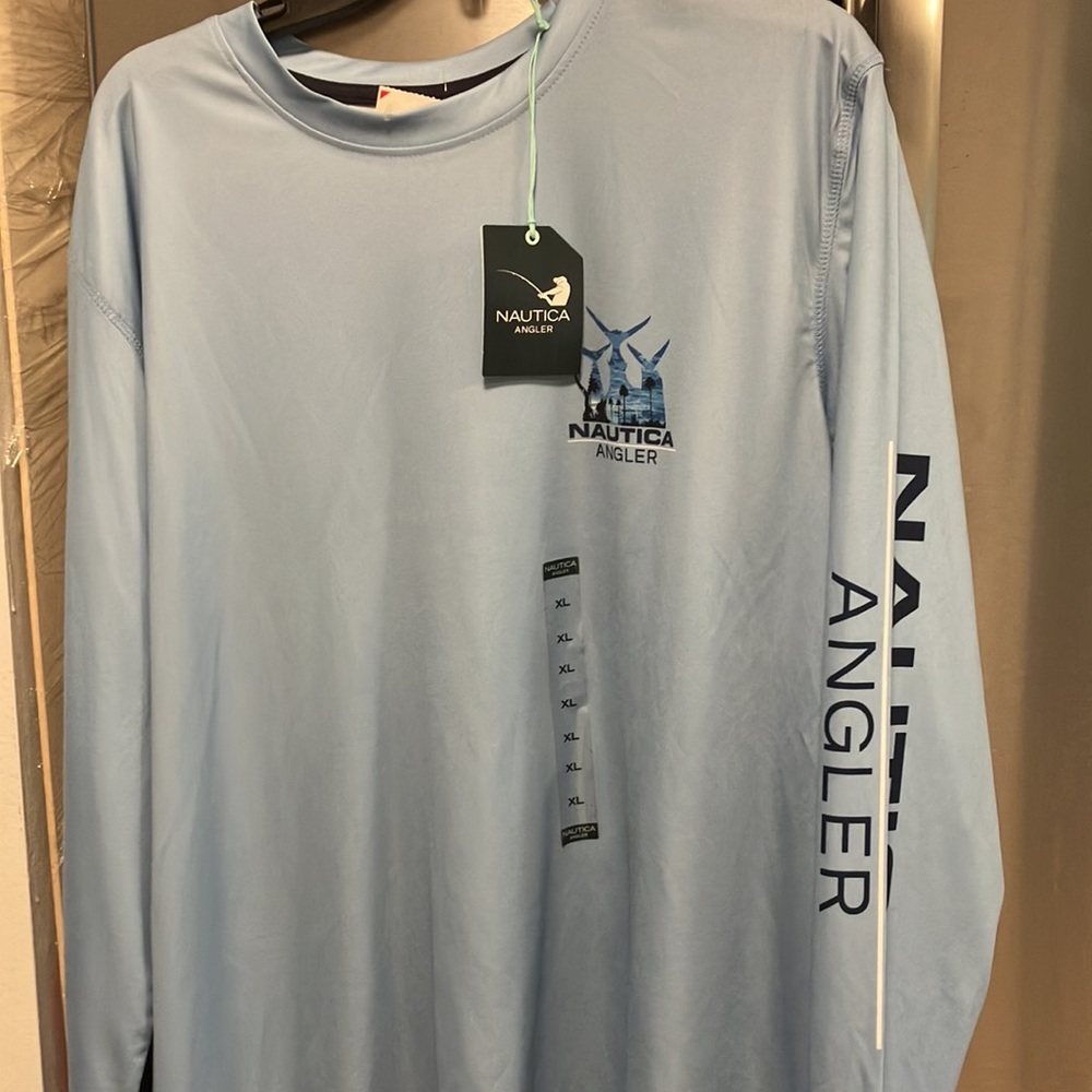 Beautiful blue Nautica Angler fishing long-sleeve shirt.